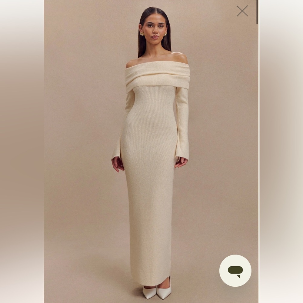Meshki Off-Shoulder Long Sleeve Maxi Dress in Cream